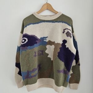 Vintage Harrey Rosen Hand Knit Wool Sweater Large 80s 90s